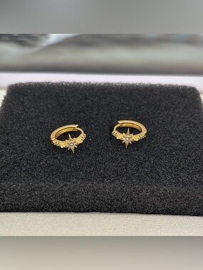 13mm Small Star Gold Hoop Earrings for Men Women Streetwear Punk Hip Hop Unisex